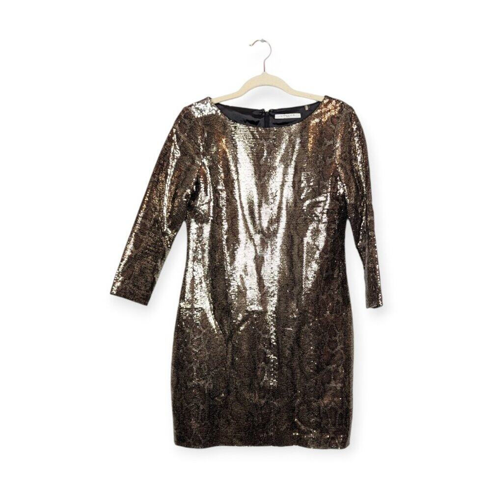 Tahari Ezra Gold And Black Python Sequin Sheath D… - image 1